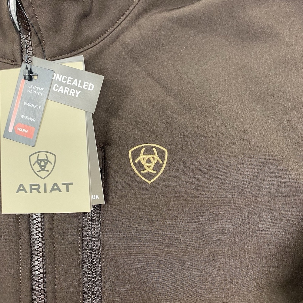 Ariat Logo Softshell Jacket Mens Medium Brown Full Zip Conceal Carry Wind Resist - Picture 3 of 15